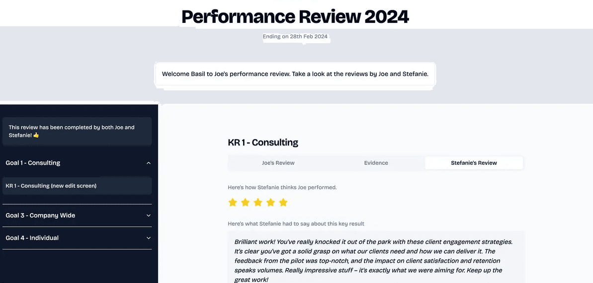 The final performance review for an employee